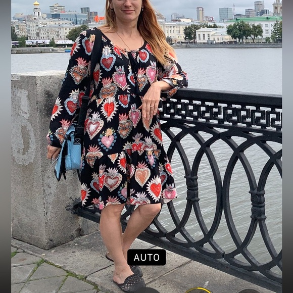 Vintage Heart Angel Print Religious Babydoll Boho Midi Dress Black Red Pink S-L - Picture 8 of 15